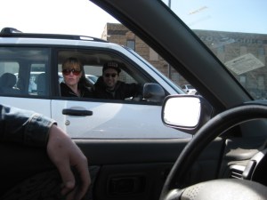 Ez: super glamorous in Paul D's Scrapping Car!